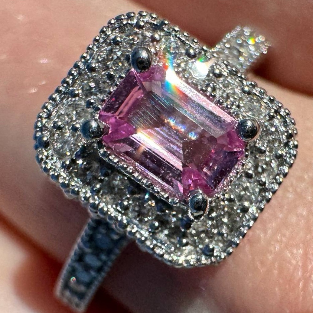EFFY PINK SAPPHIRE & DIAMOND RING 14K WHITE GOLD LADIES Sz 7